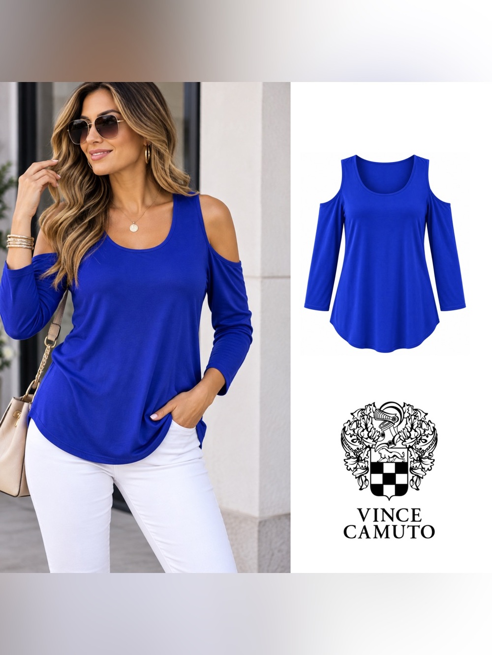 NEW Vince Camuto Blue Cold Shoulder Blouse